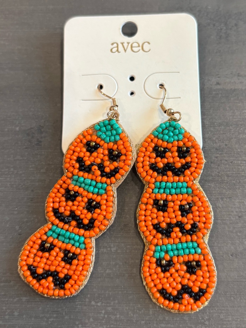 Avec Orange and Turquoise Beaded Pumpkin Stack Drop Earrings
